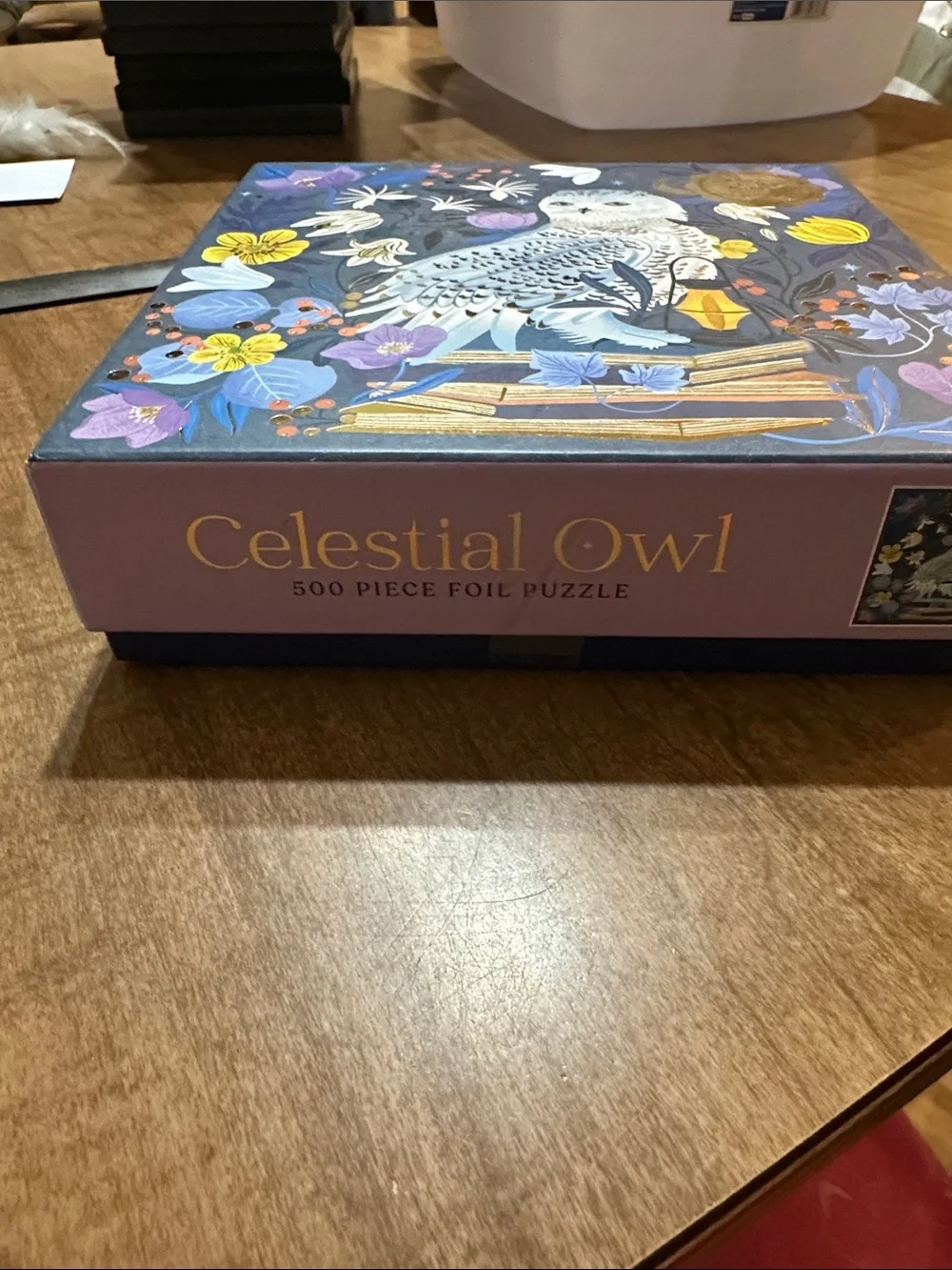 Snowy Owl Floral jig saw puzzle - Blue, Yellow, Purple